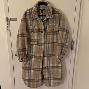 Forever 21 Plaid Long Coat with Pockets